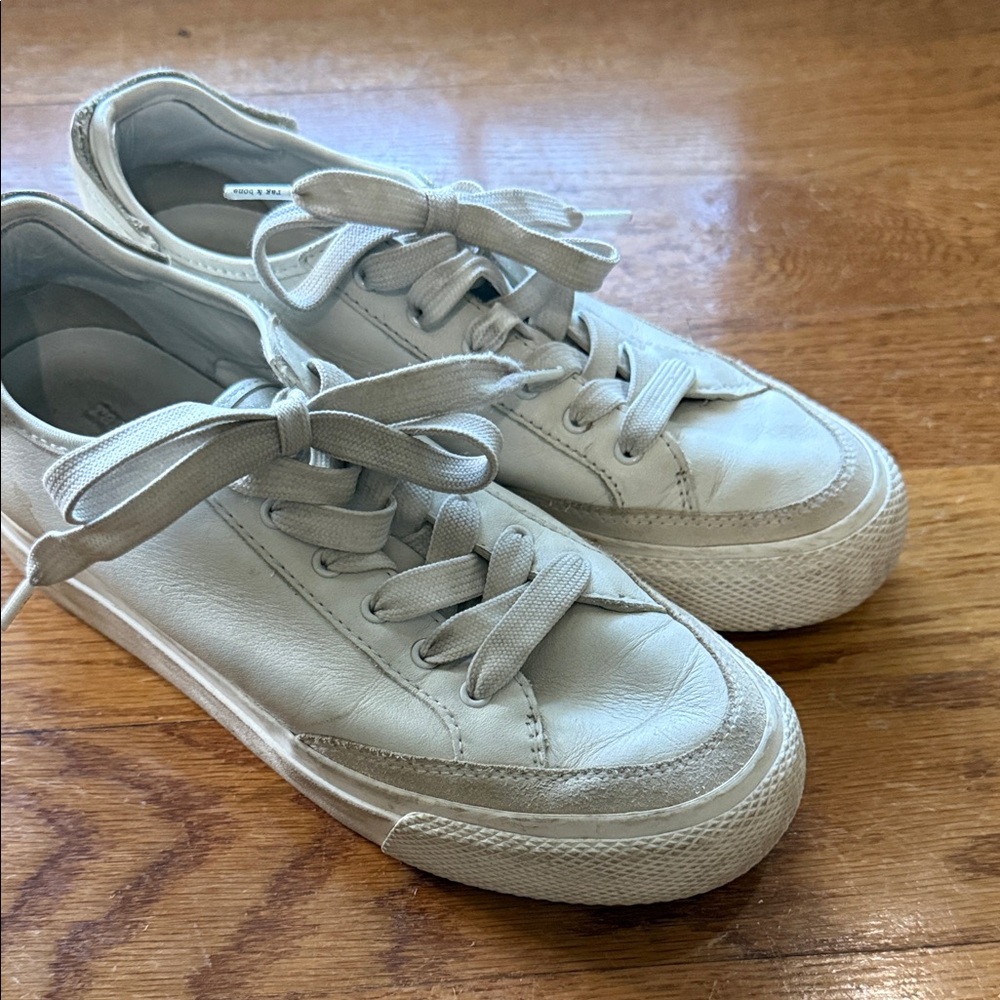 rag & bone Off-White Leather Low-Top Sneakers